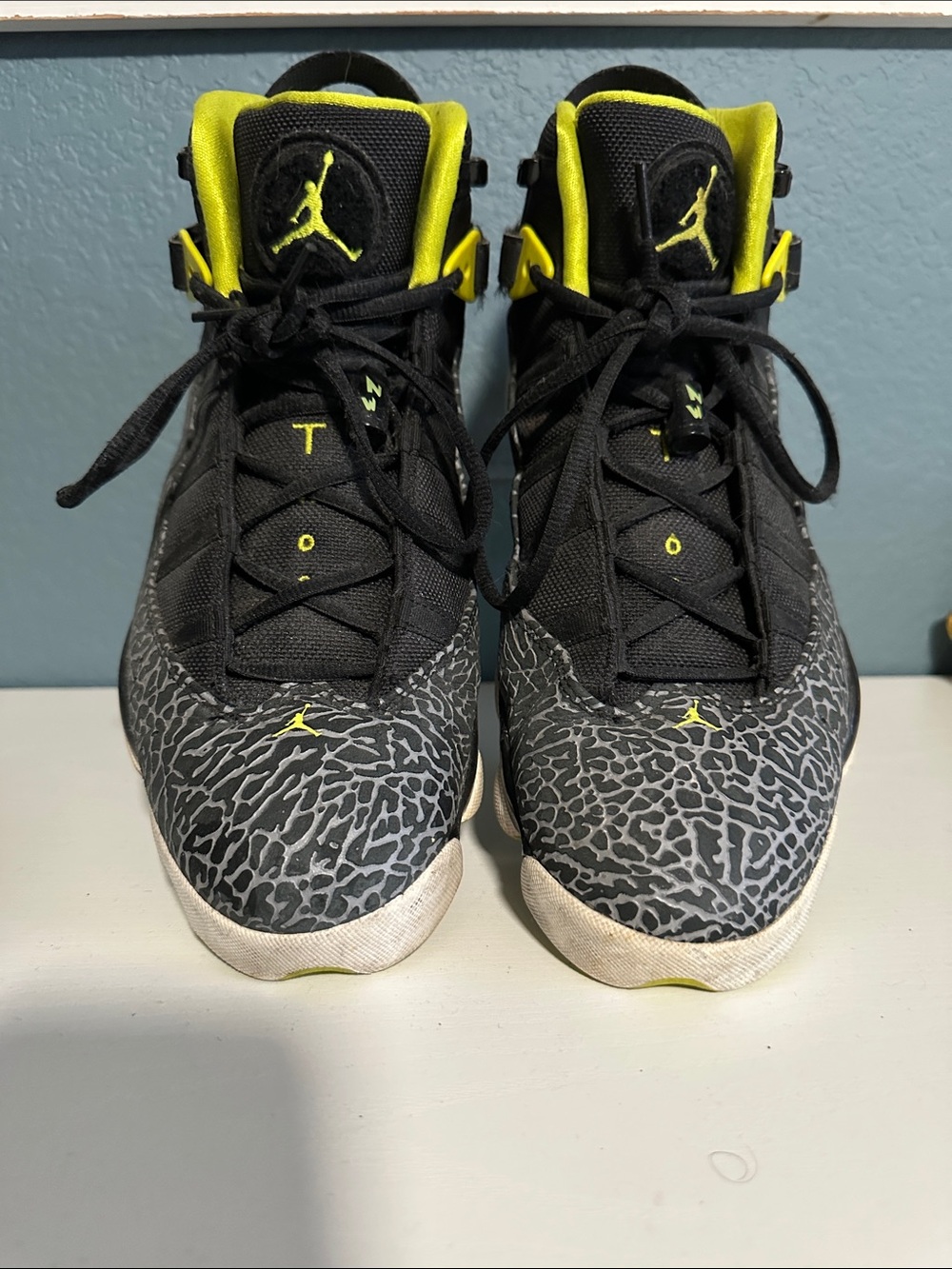 Jordan men’s ' Black with Volt Accent Basketball Sneakers